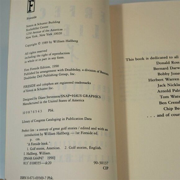 Perfect Lies A Century of Great Golf Stories by William Hallberg 1st Ed 1990 - Picture 3 of 3